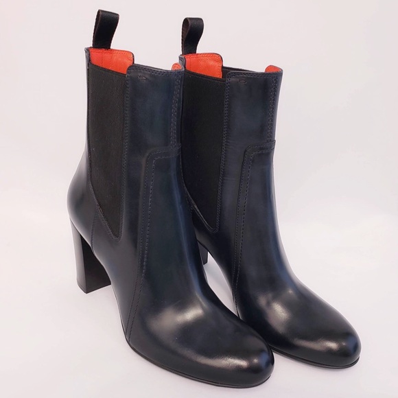 ❌ NWT Santoni Navy Blue Leather Chunky Heel Boots - Picture 2 of 7